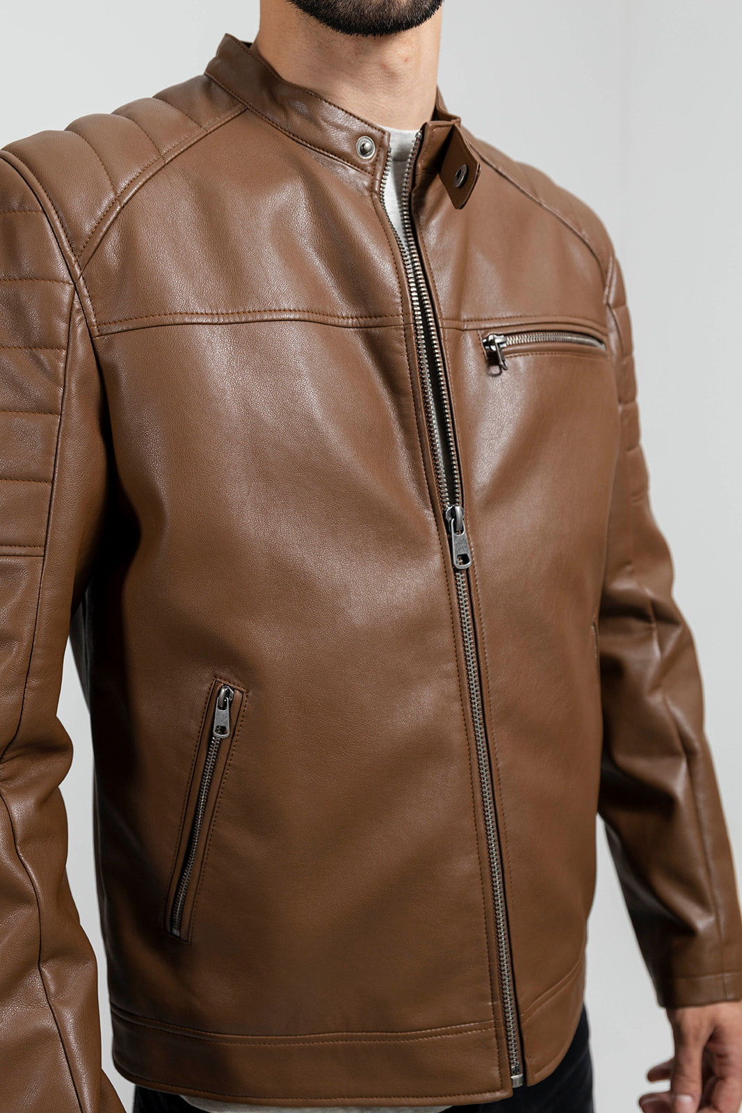 Dustin - Men's Vegan Faux Leather Jacket (Dark Camel) Men's Vegan Jacket Best Leather Ny