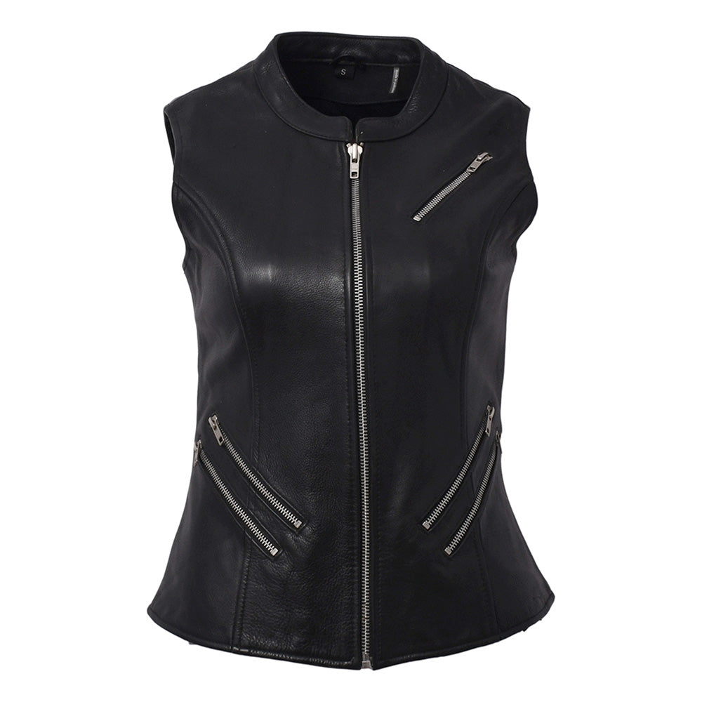 FAIR RACER Motorcycle Leather Vest Women's Leather Vest Best Leather Ny Black XS