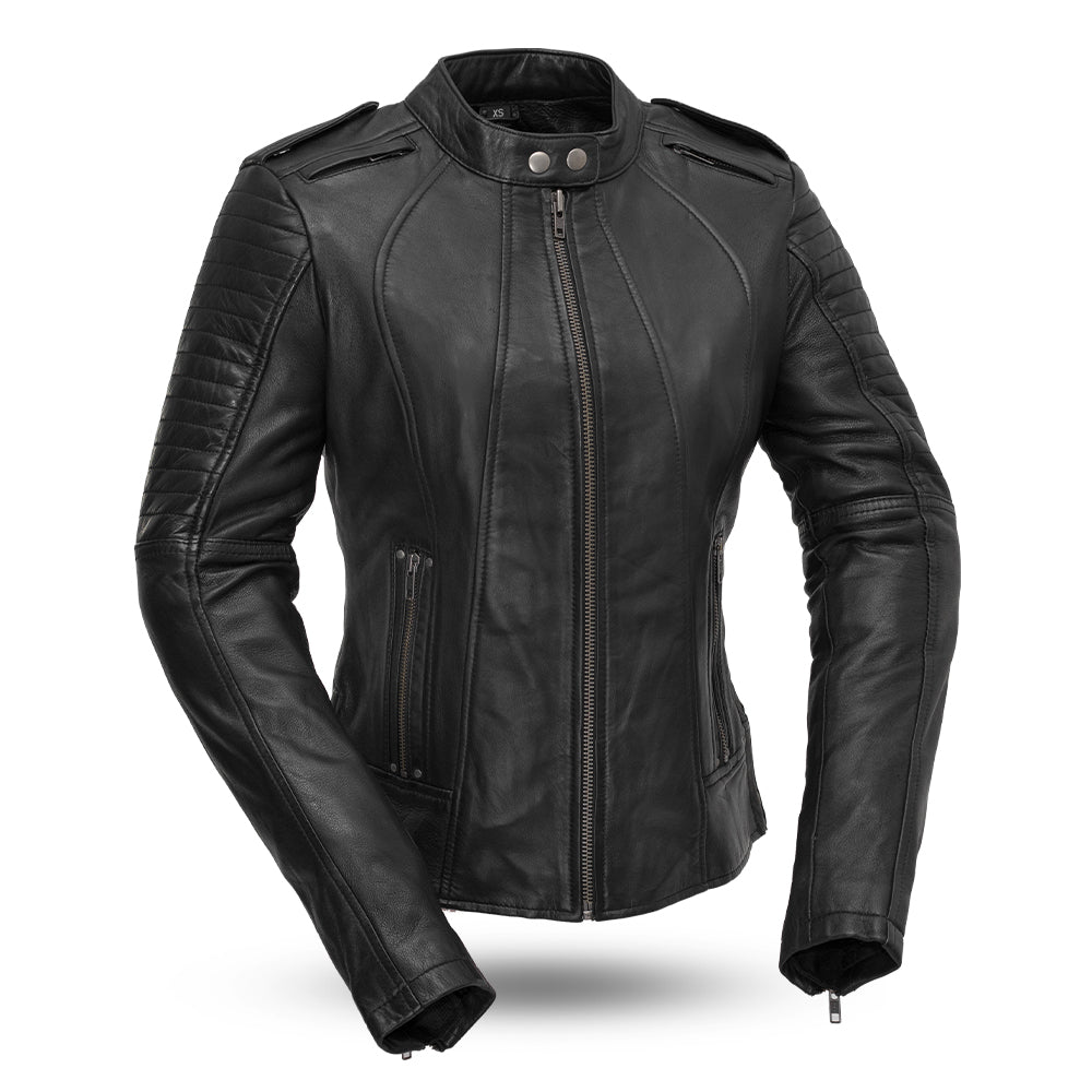 FASHIONABLE Motorcycle Leather Jacket Women's Jacket Best Leather Ny XS Black 