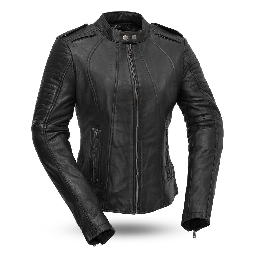 FASHIONABLE Motorcycle Leather Jacket Women's Motorcycle Leather Jacket Best Leather Ny Black XS