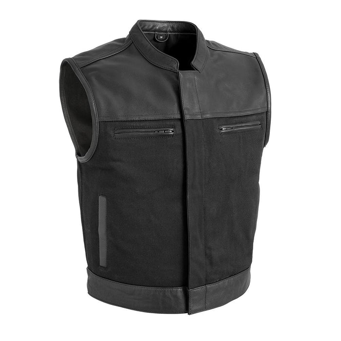 FINN - Motorcycle Leather/Twill Vest Men's Denim Vest Best Leather Ny S Black 