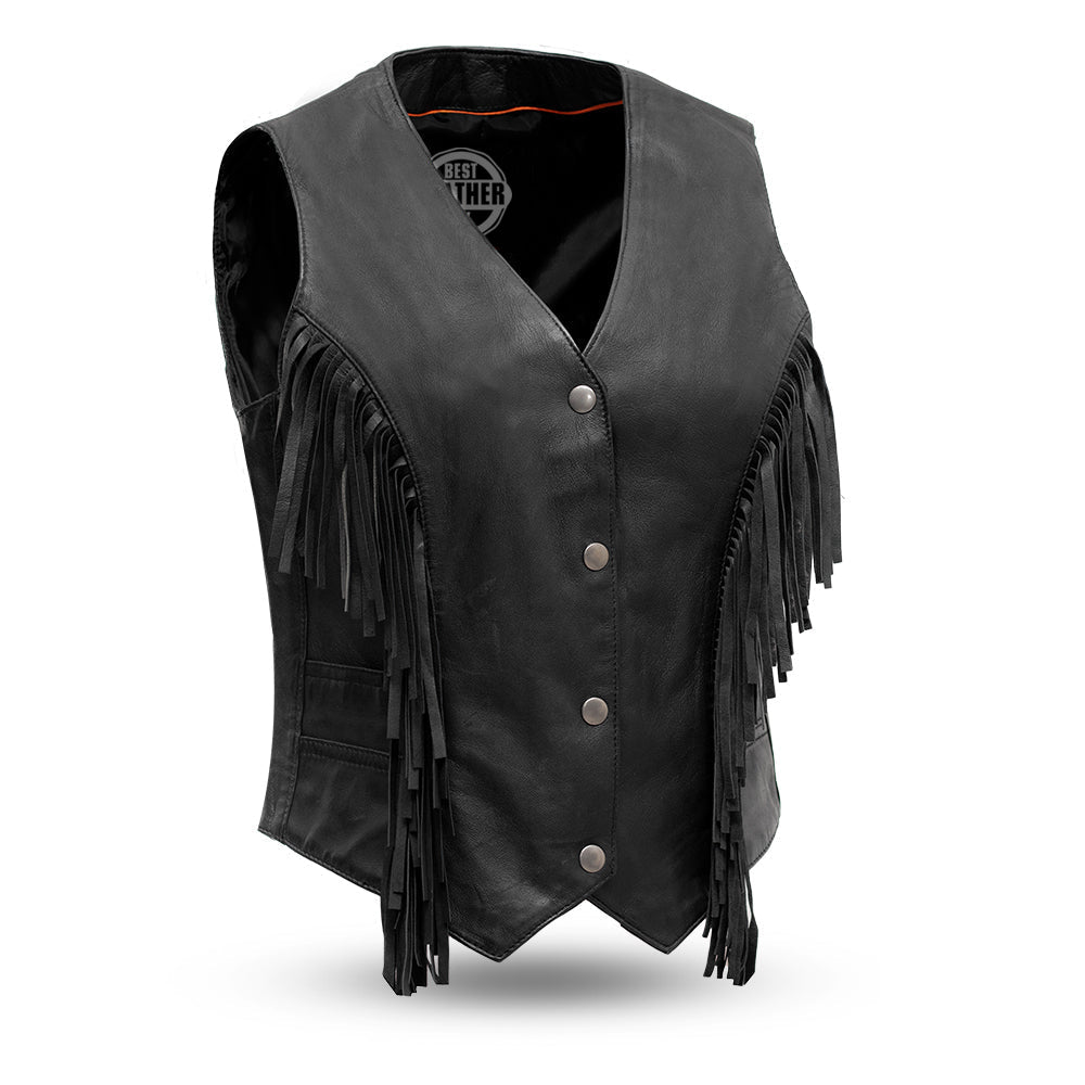 FRINGE Motorcycle Leather Vest Women's Vest Best Leather Ny XS Black 