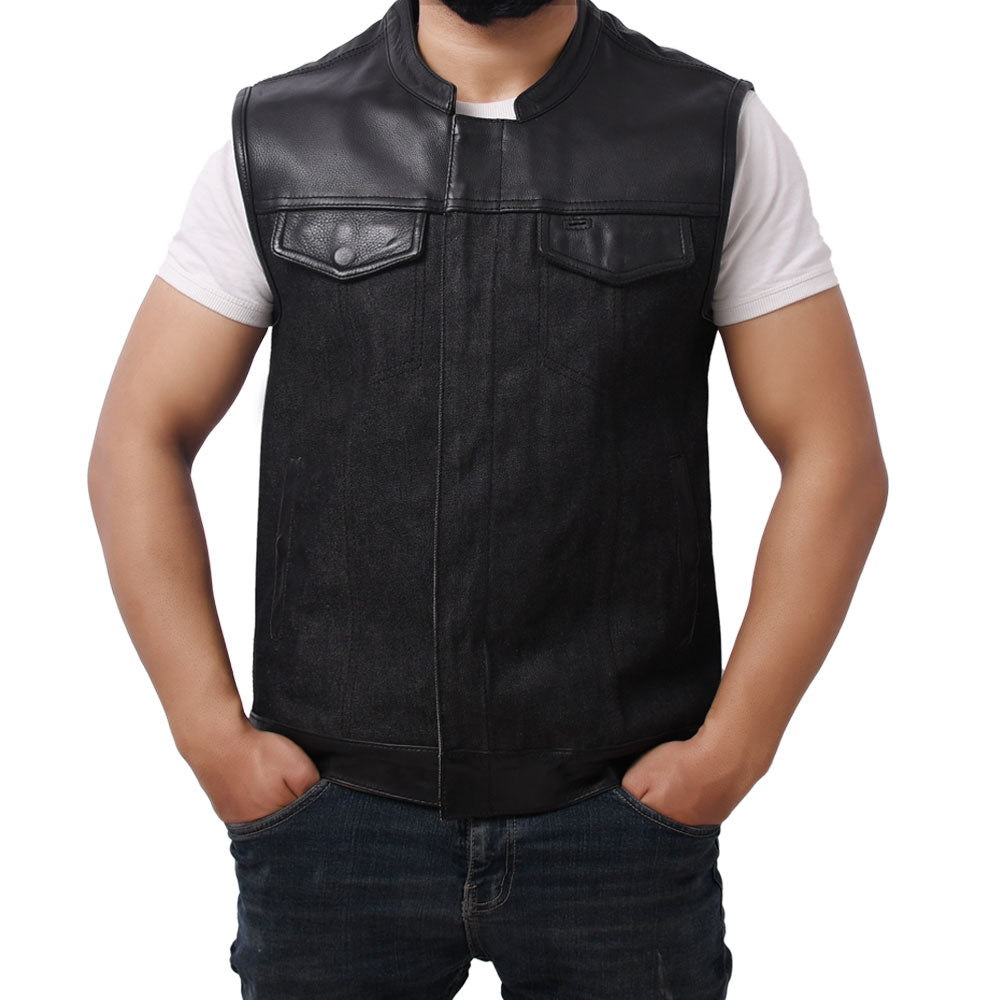 GAIUS - Motorcycle Denim/Leather Vest