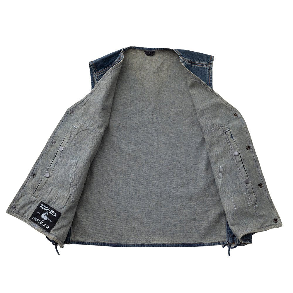 THRONE - Motorcycle Denim Vest Men's Denim Vest Best Leather Ny