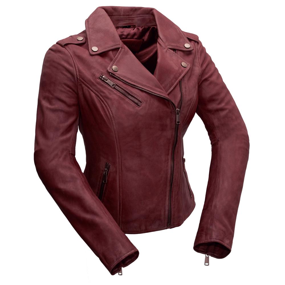 Harper - Women's Fashion Leather Jacket (Sangria)