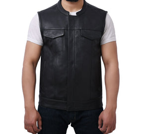 JETT - Motorcycle Leather Vest Men's Vest Best Leather Ny S Black 