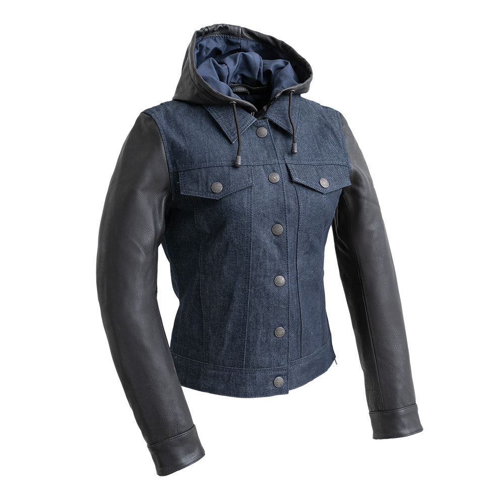 JUDITH Motorcycle Denim/Leather Jacket Women's Motorcycle Leather Jacket Best Leather Ny Blue XS