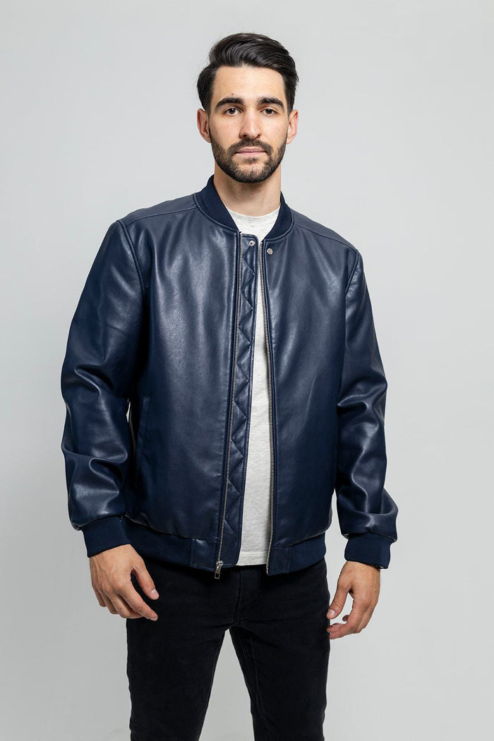 Justin - Men's Vegan Faux Leather Jacket Men's Vegan Jacket Best Leather Ny Navy S