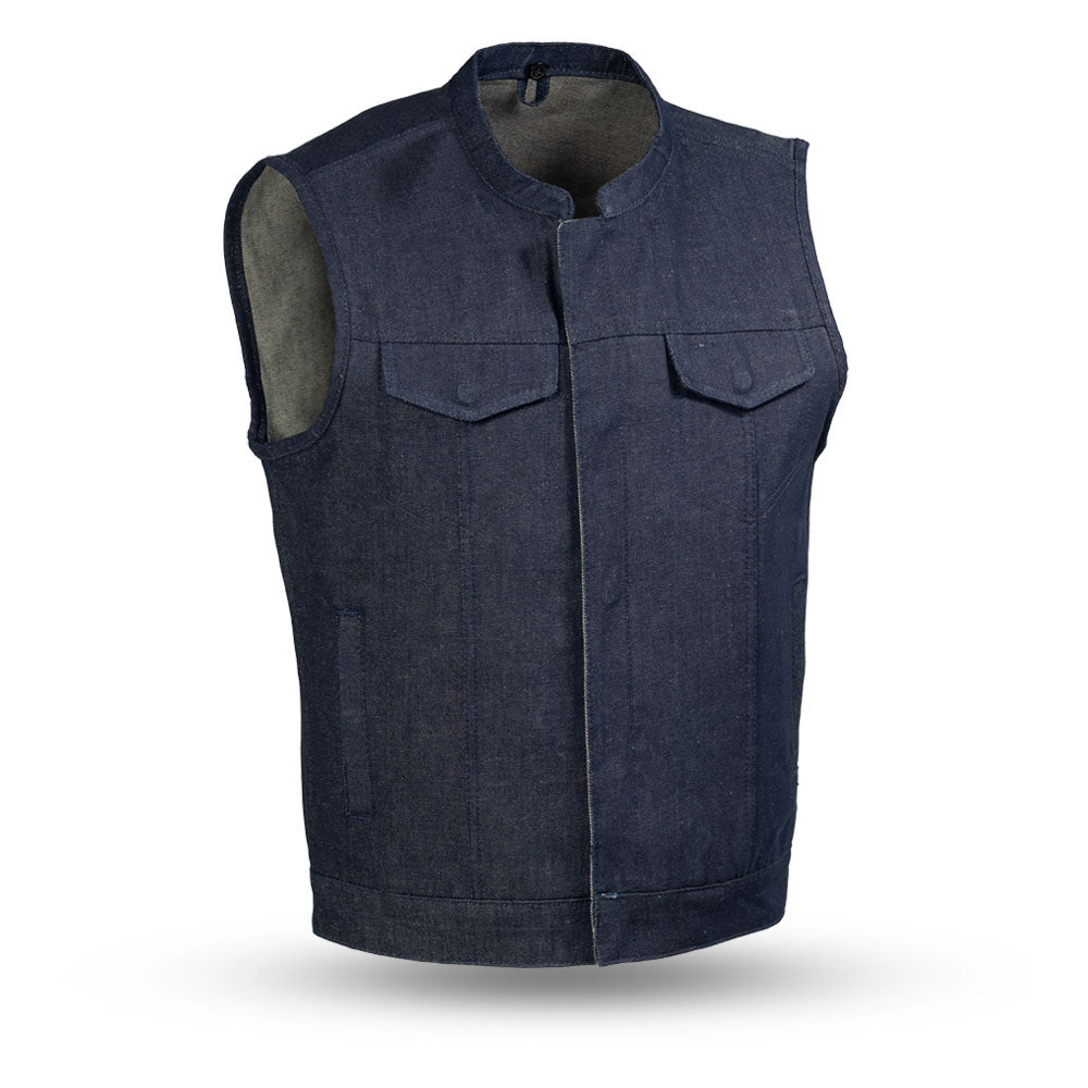 Grit Men's Motorcycle Denim Vest Men's Denim Vest Best Leather NY Company Blue S