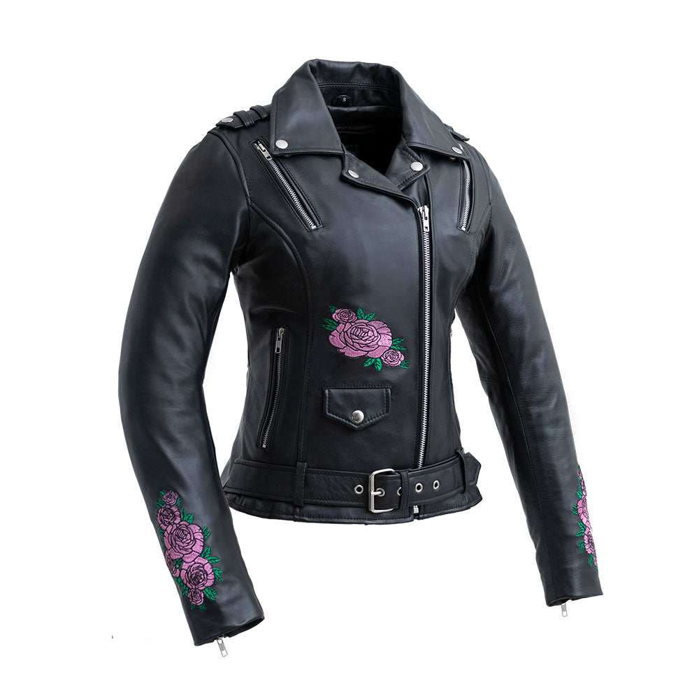 LADY FLOWER Motorcycle Leather Jacket Women's Jacket Best Leather Ny XS Black 