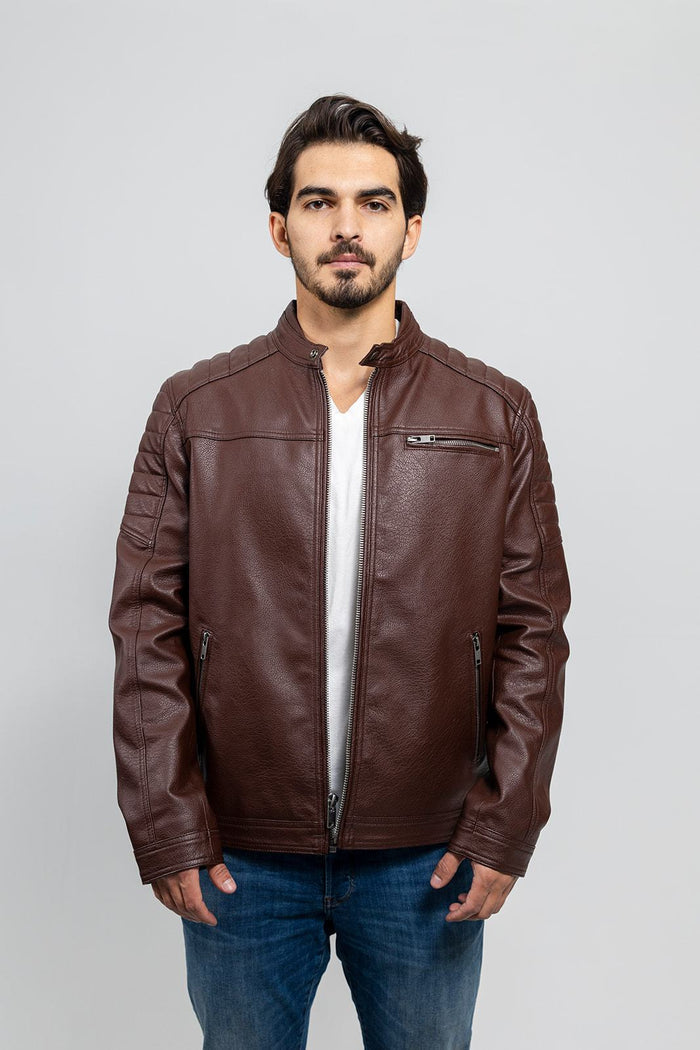 Logan - Men's Vegan Faux Leather Jacket Jacket Best Leather Ny S Redwood 