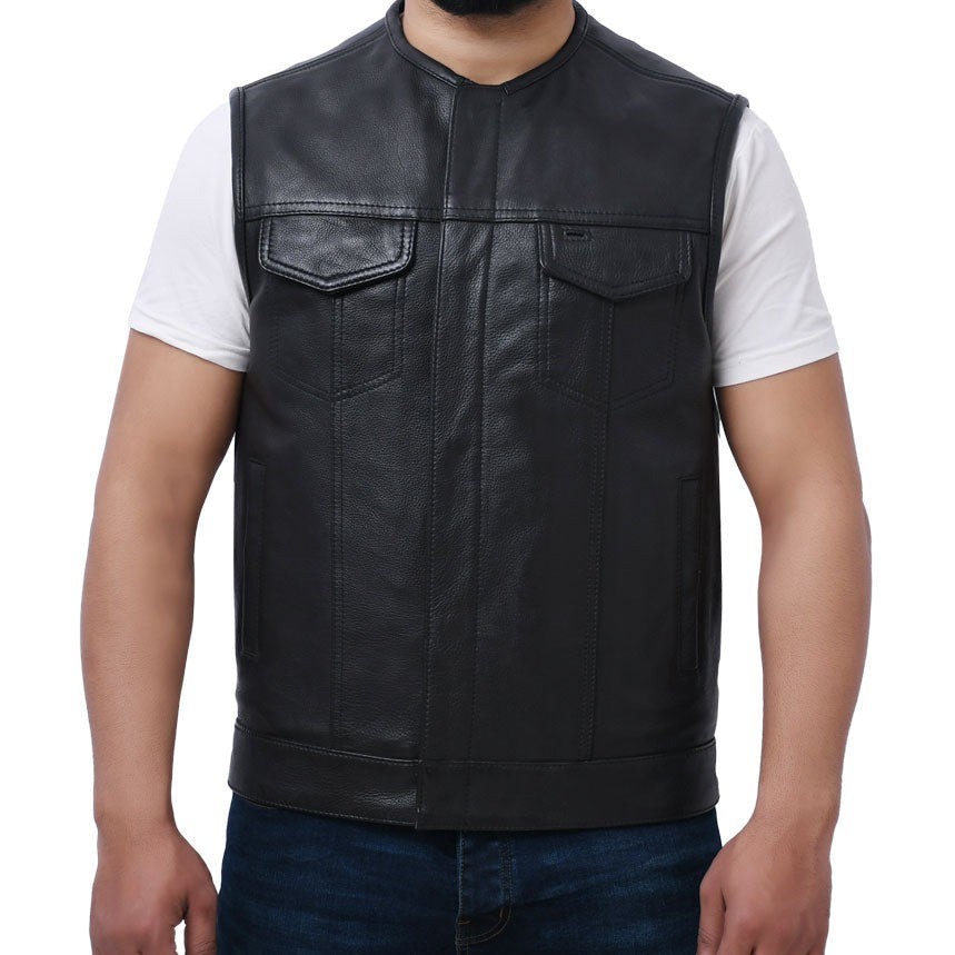LOGAN - Motorcycle Leather Vest Men's Leather Vest Best Leather Ny Black S