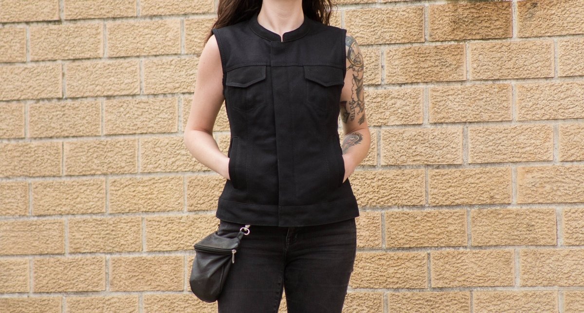 REBEL ALEX Motorcycle Canvas Vest Women's Canvas Vest Best Leather Ny