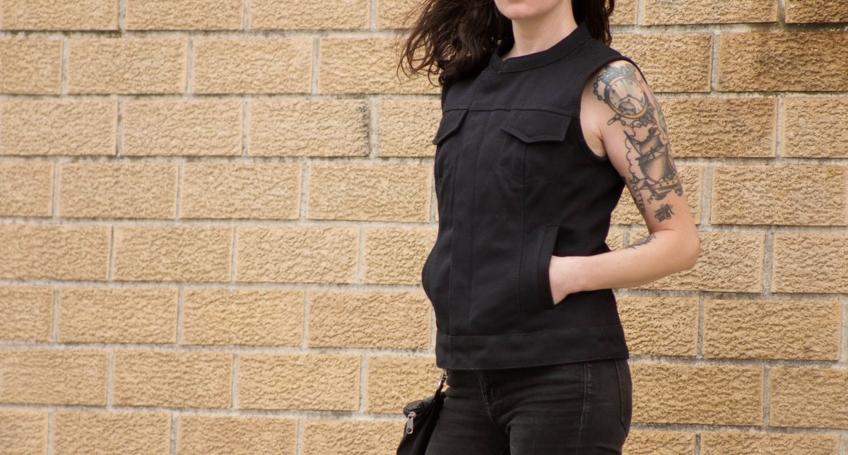 REBEL ALEX Motorcycle Canvas Vest Women's Canvas Vest Best Leather Ny