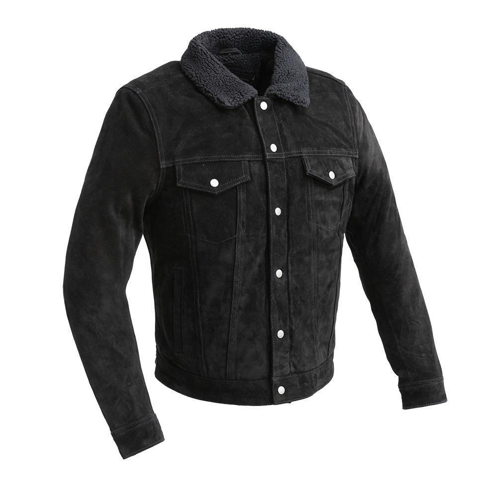 Luke - Men's Faux Shearling Cow Suede Jacket (Black) Men's Jacket Best Leather Ny S Black 