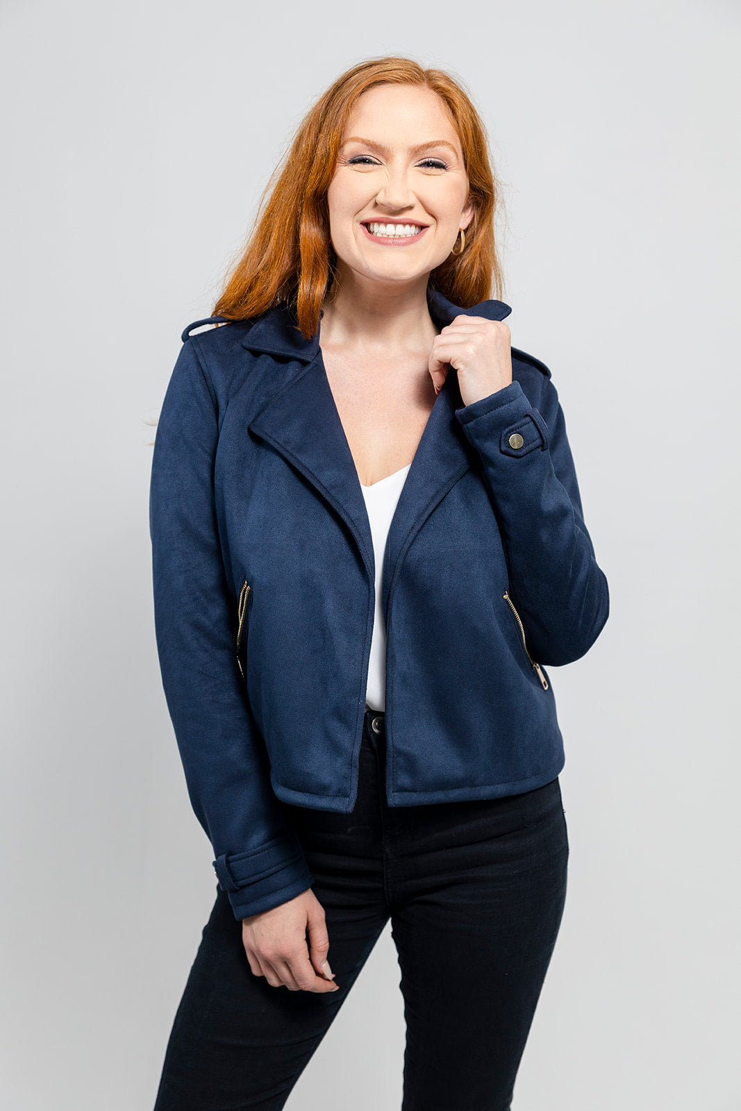 Megan - Women's Vegan Faux Suede Jacket (Navy Blue) Women's Vegan Jacket Best Leather Ny Navy Blue XS