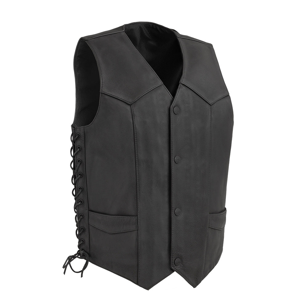 Morbius - Men's Motorcycle Western Style Leather Vest Men's Leather Vest Best Leather Ny Black S
