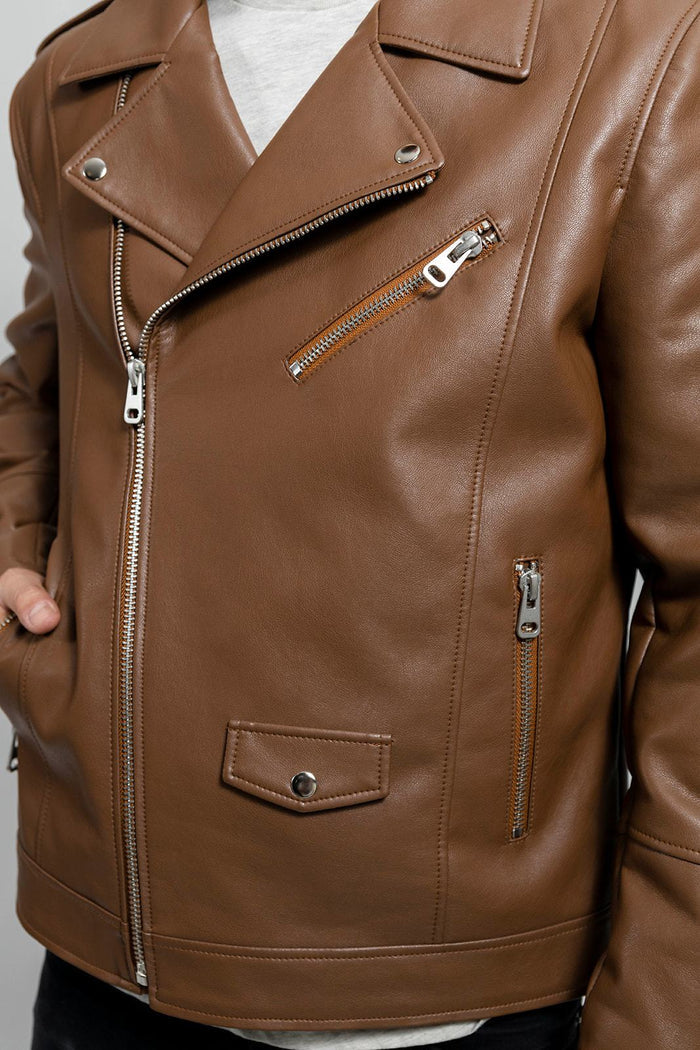 Nash - Men's Vegan Faux Leather Jacket (Camel) Jacket Best Leather Ny   