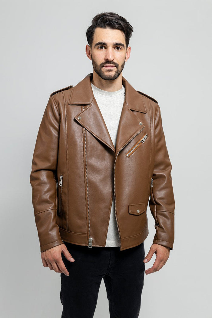 Nash - Men's Vegan Faux Leather Jacket (Camel) Jacket Best Leather Ny S Camel 