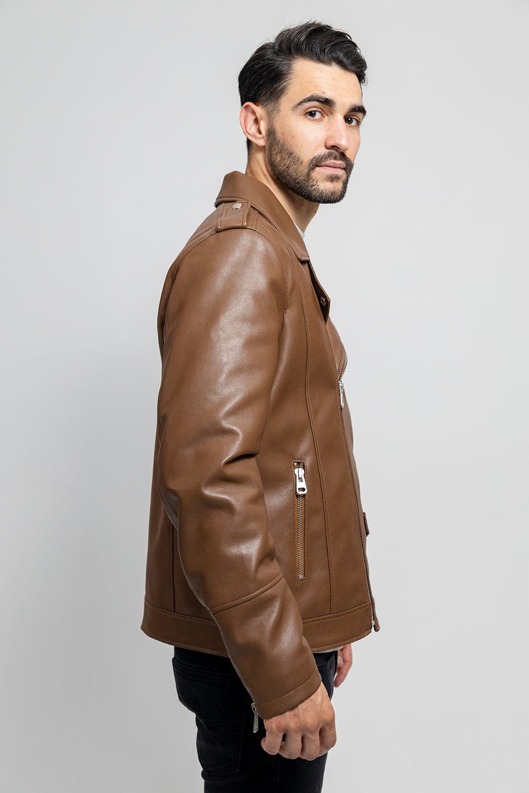 Nash - Men's Vegan Faux Leather Jacket (Camel) Men's Vegan Jacket Best Leather Ny