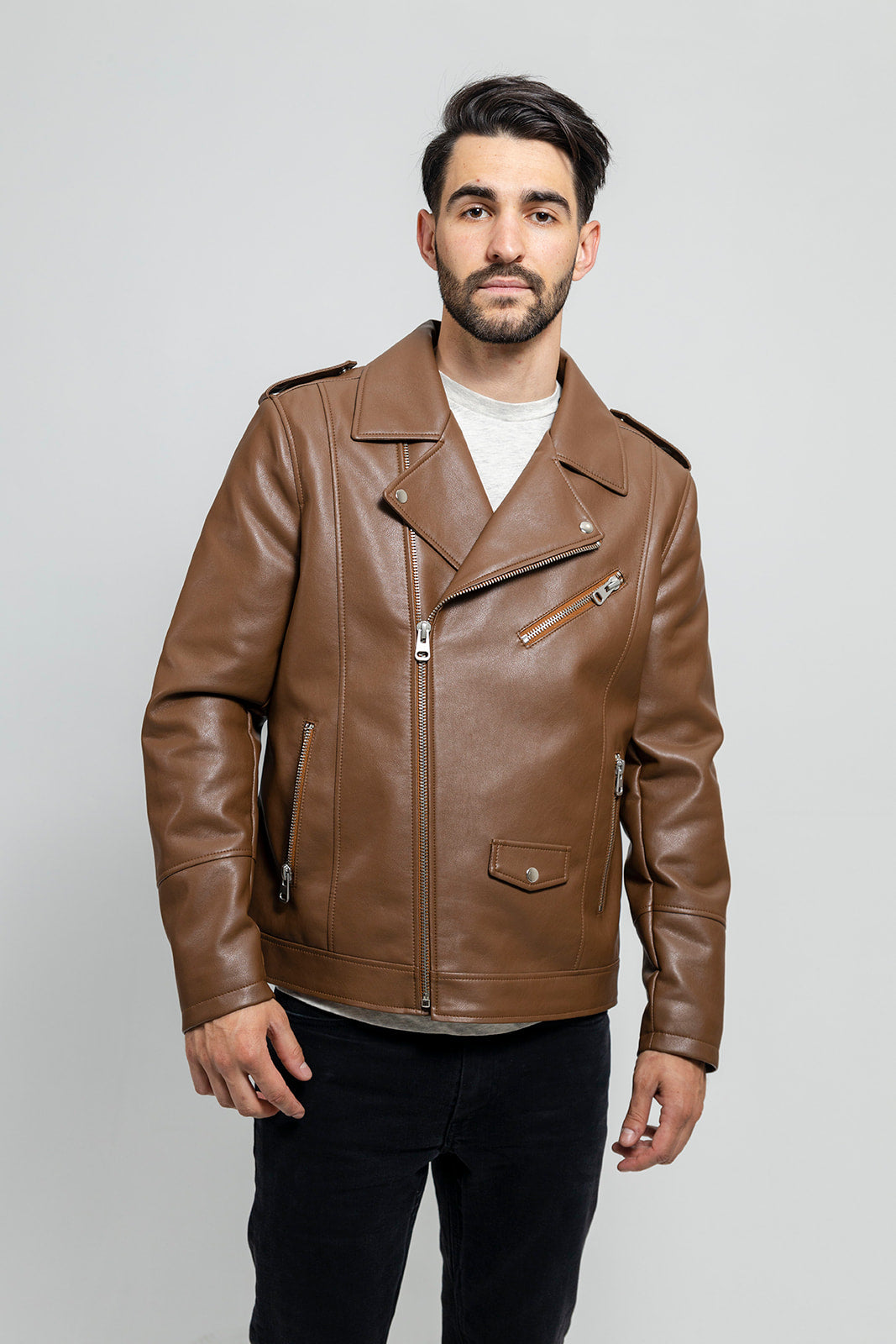 Nash - Men's Vegan Faux Leather Jacket (Camel) Men's Vegan Jacket Best Leather Ny