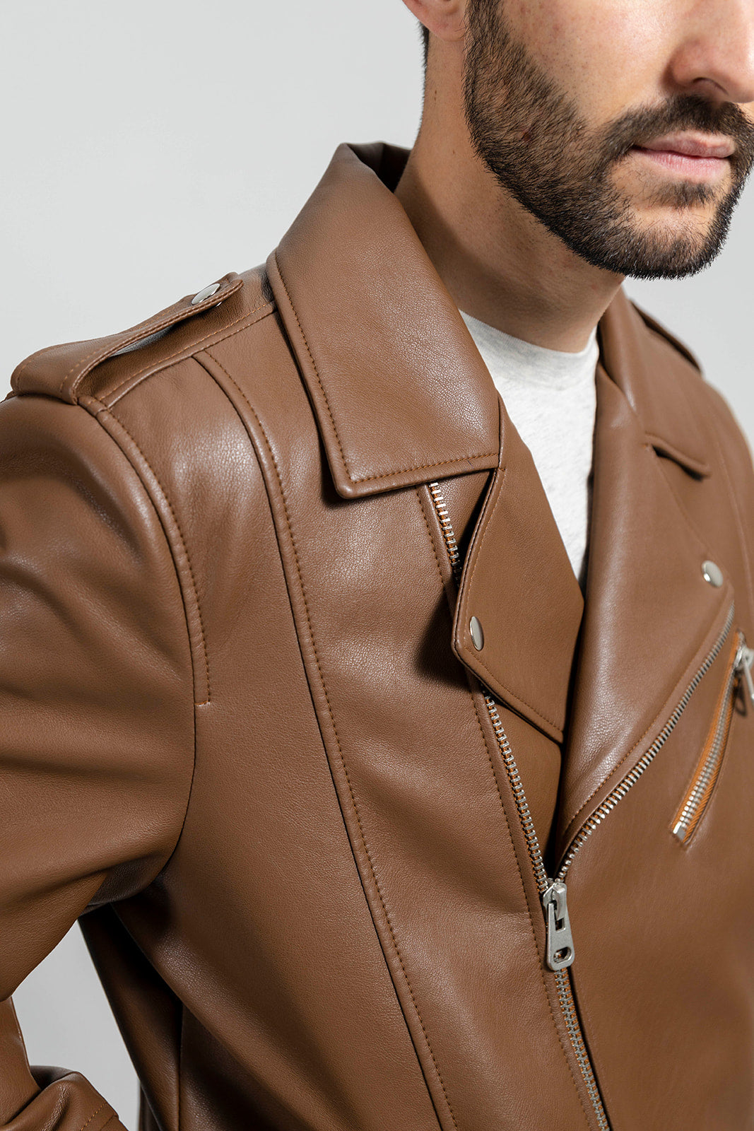 Nash - Men's Vegan Faux Leather Jacket (Camel) Men's Vegan Jacket Best Leather Ny