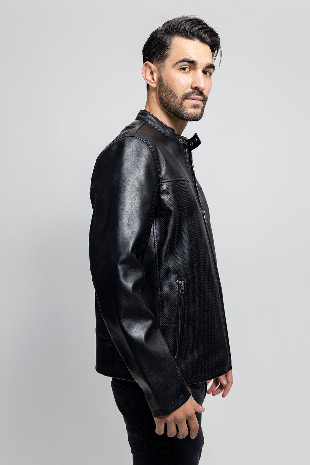 Oliver - Men's Vegan Faux/Perforated Leather Jacket Men's Vegan Jacket Best Leather Ny