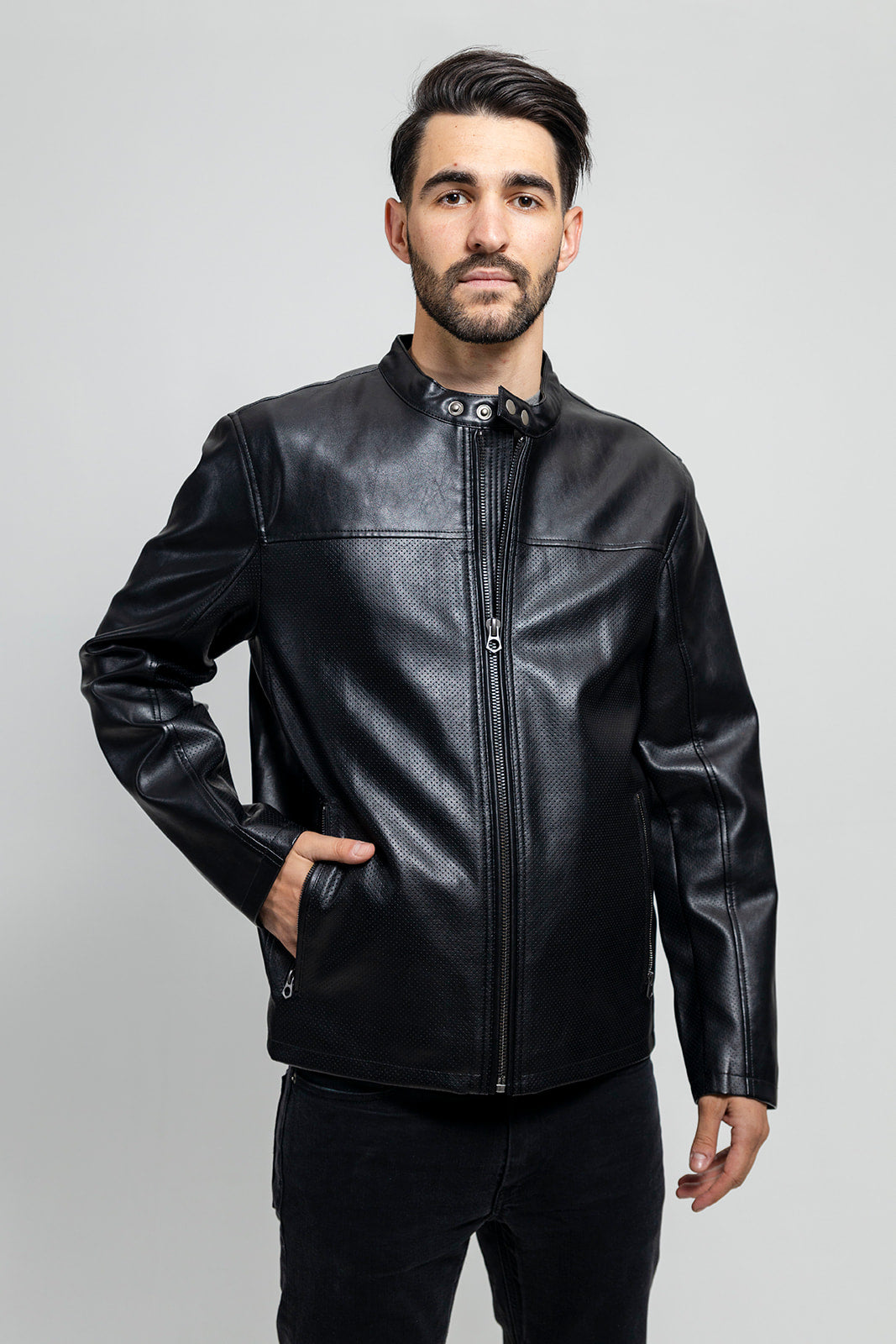 Oliver - Men's Vegan Faux/Perforated Leather Jacket Men's Vegan Jacket Best Leather Ny