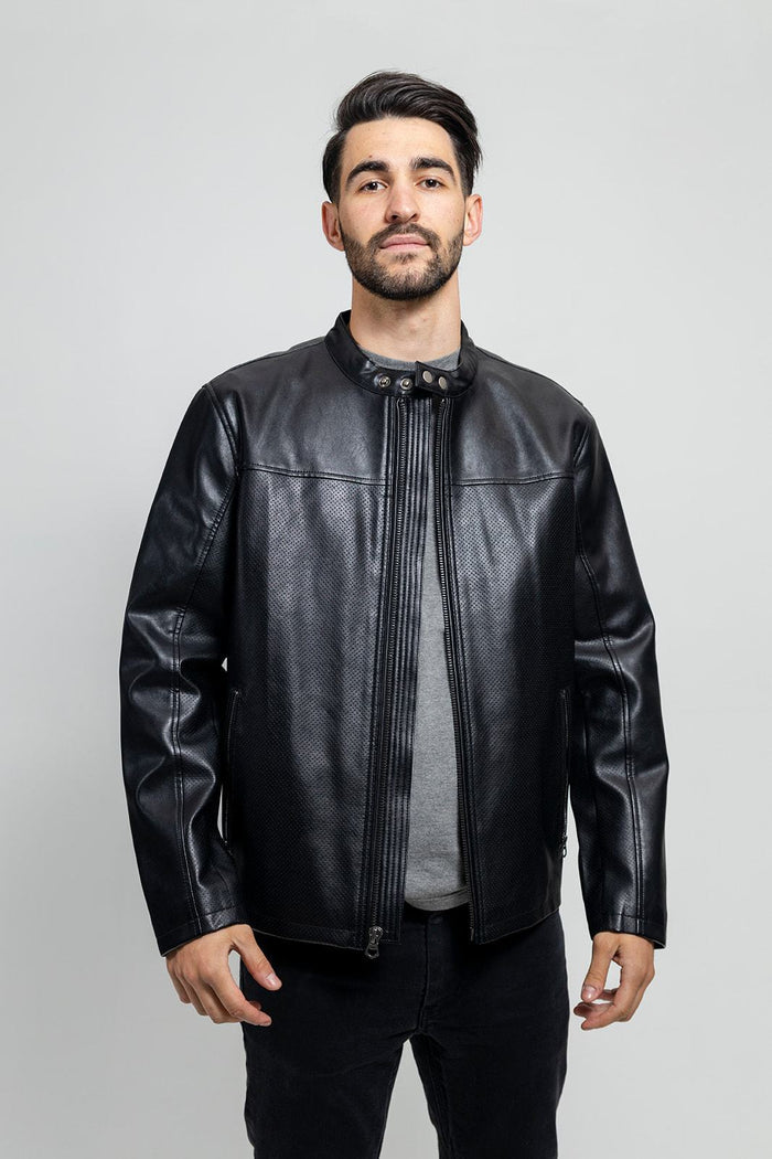Oliver - Men's Vegan Faux/Perforated Leather Jacket Men's Vegan Jacket Best Leather Ny Black S