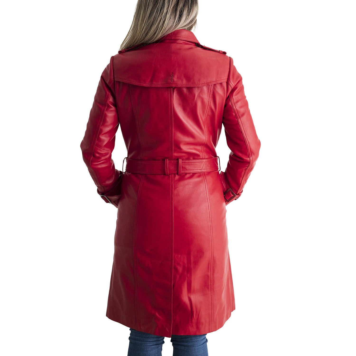 Olivia - Women's Leather Trench Coat Red Women's Fashion Leather Jacket Best Leather Ny