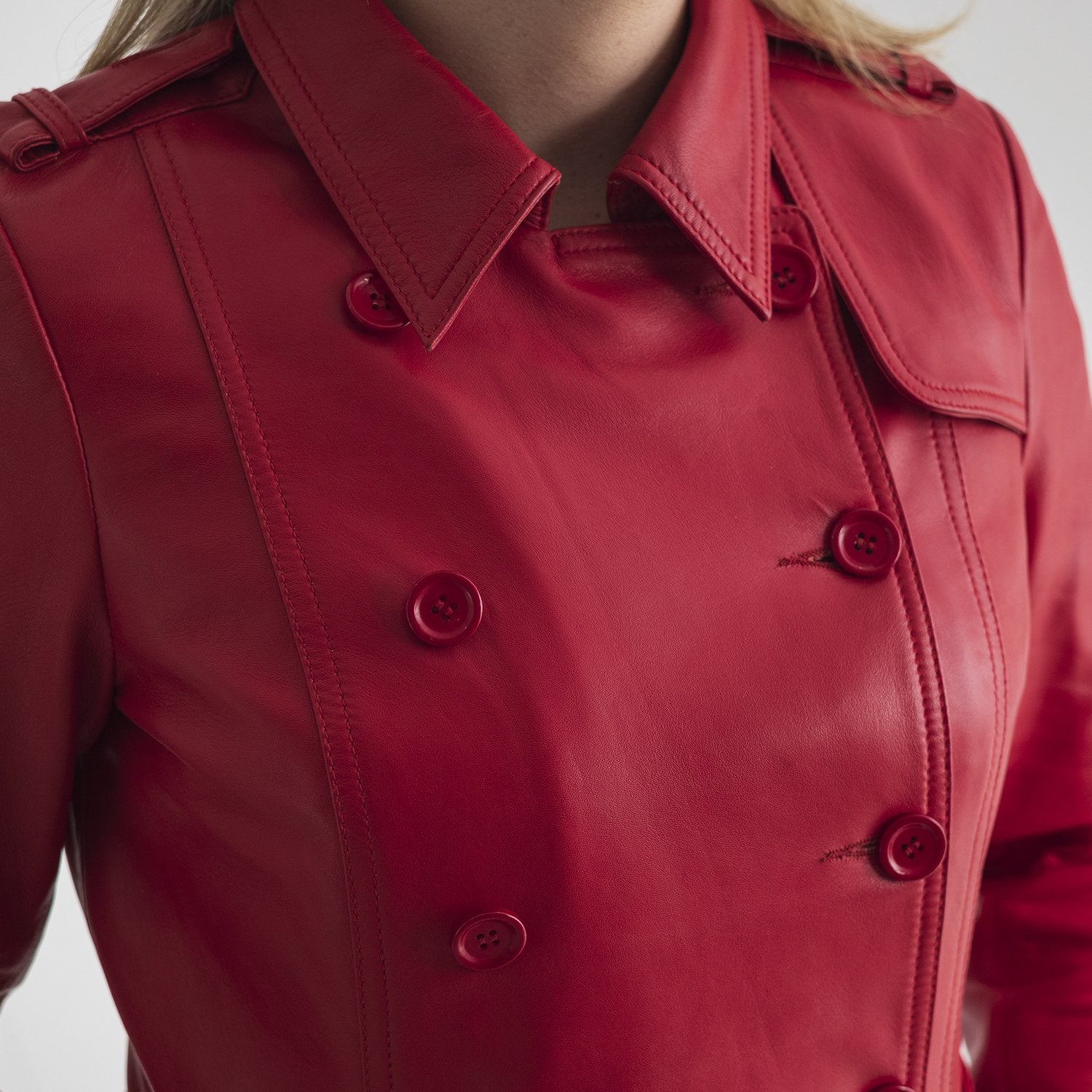 Olivia - Women's Leather Trench Coat Red Women's Fashion Leather Jacket Best Leather Ny