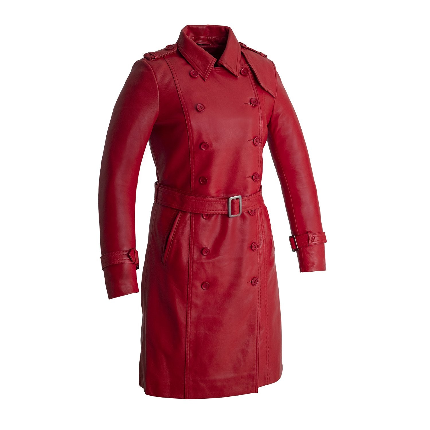 Olivia - Women's Leather Trench Coat Red Women's Fashion Leather Jacket Best Leather Ny Fire Red XS