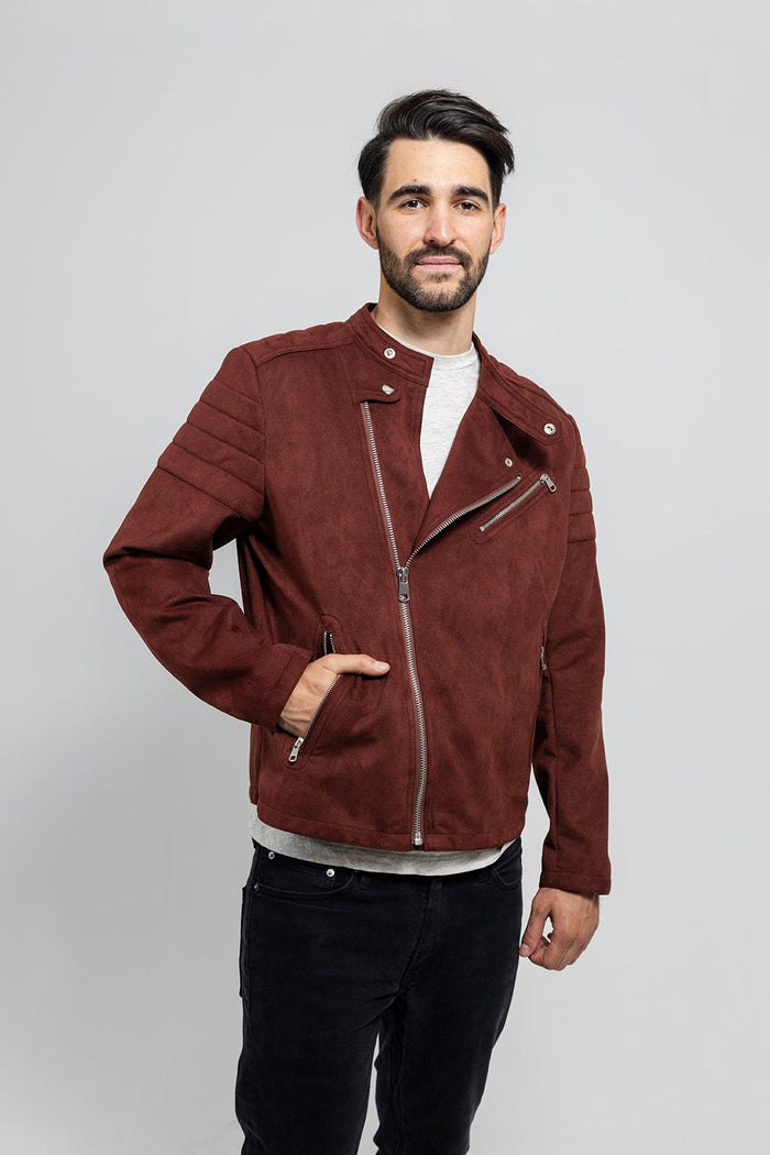 Payton - Men's Vegan Faux Suede Jacket (Maroon) Jacket Best Leather Ny S Maroon 