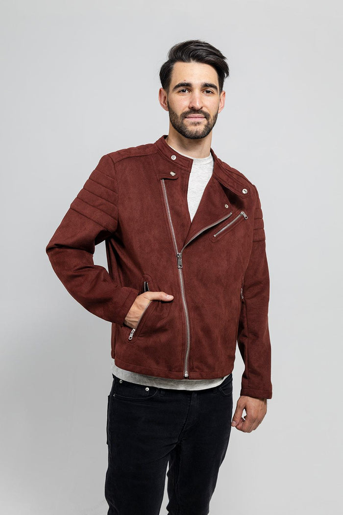 Payton - Men's Vegan Faux Suede Jacket (Maroon) Men's Vegan Jacket Best Leather Ny Maroon S