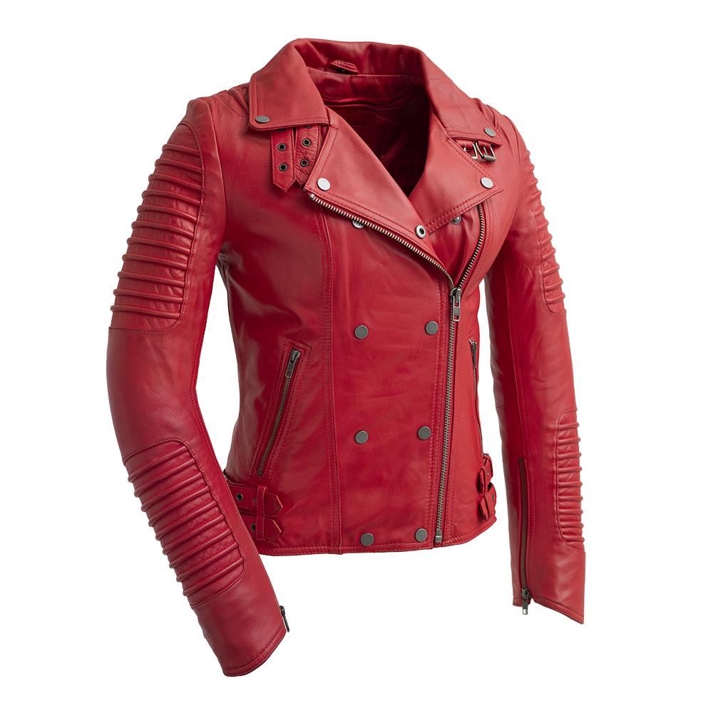 Queens - Women's Fashion Lambskin Leather Jacket (Fire Red) Women's Jacket Best Leather Ny XS Fire Red 