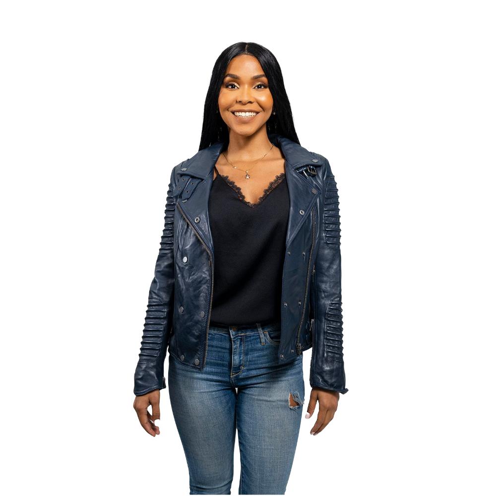 Queens - Women's Fashion Lambskin Leather Jacket (Navy Blue) Women's Jacket Best Leather Ny XS Navy Blue 