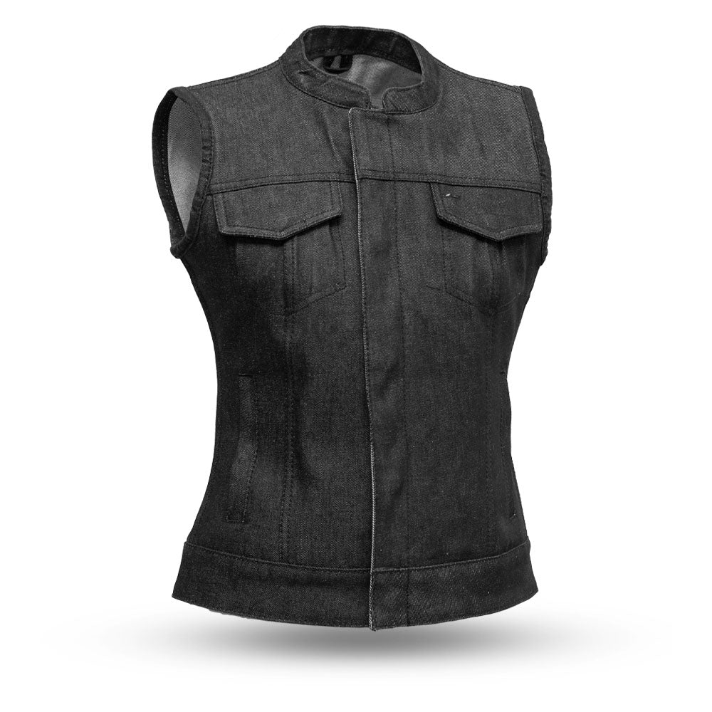 QUICK WOMEN Motorcycle Denim Vest Women's Denim Vest Best Leather Ny XS