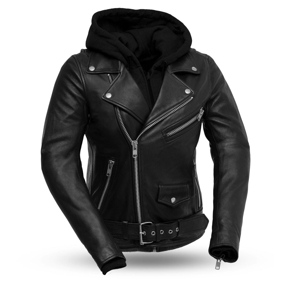 RACE UP Motorcycle Leather Jacket ( Removable Hood ) Women's Jacket Best Leather Ny XS  