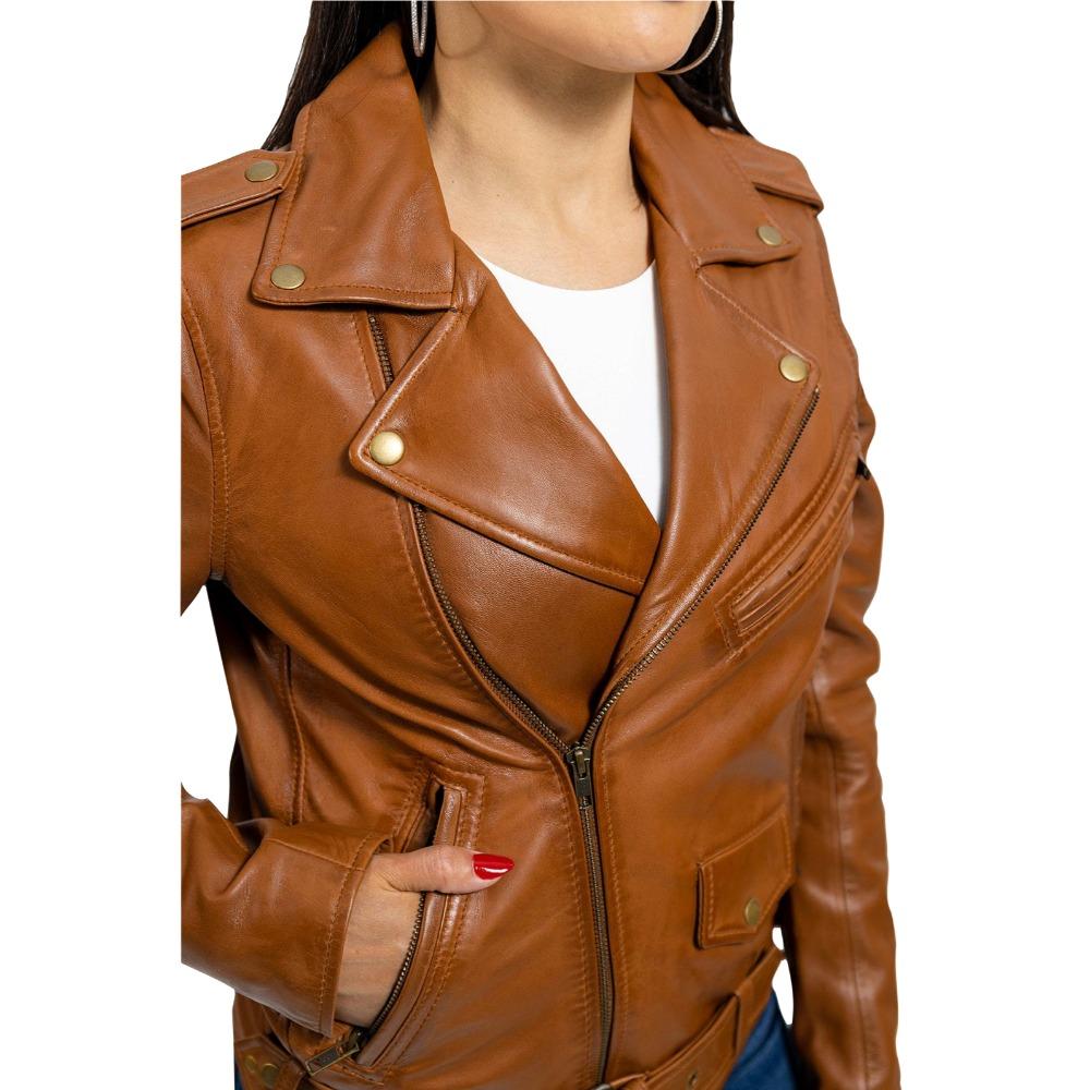 Rebel - Women's Fashion Lambskin Leather Jacket (Whiskey) Women's Fashion Leather Jacket Best Leather Ny