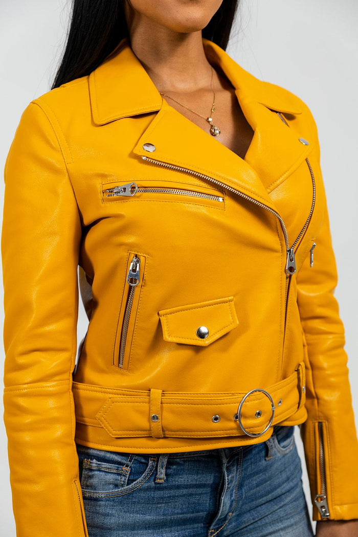 Remy - Women's Vegan Faux Leather Jacket (Mustard) Jacket Best Leather Ny   