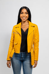 Remy - Women's Vegan Faux Leather Jacket (Mustard) Jacket Best Leather Ny XS Mustard 