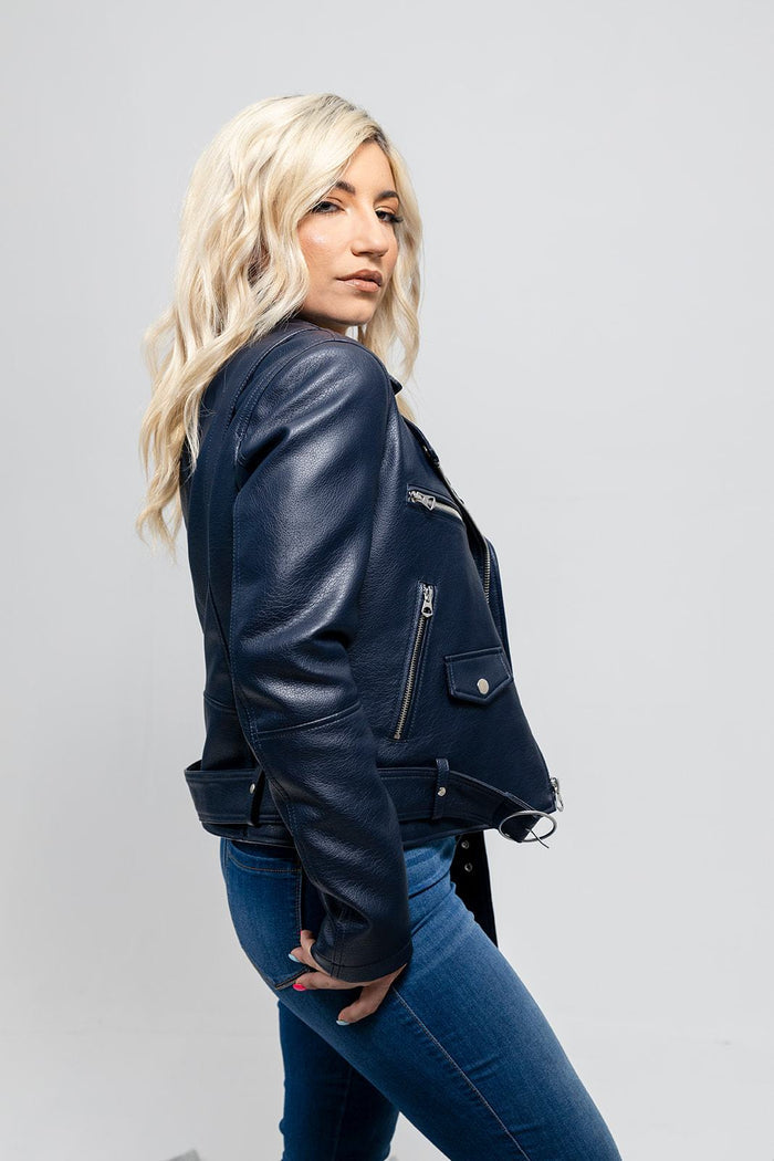 Remy - Women's Vegan Faux Leather Jacket (Navy Blue) Jacket Best Leather Ny   