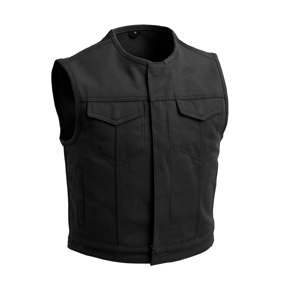 ROCK - Motorcycle Canvas Vest Men's Canvas Vests Best Leather Ny Black XS