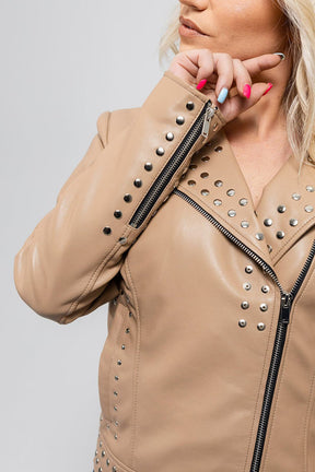 Sandy - Women's Vegan Faux Leather Jacket (Beige) Jacket Best Leather Ny   
