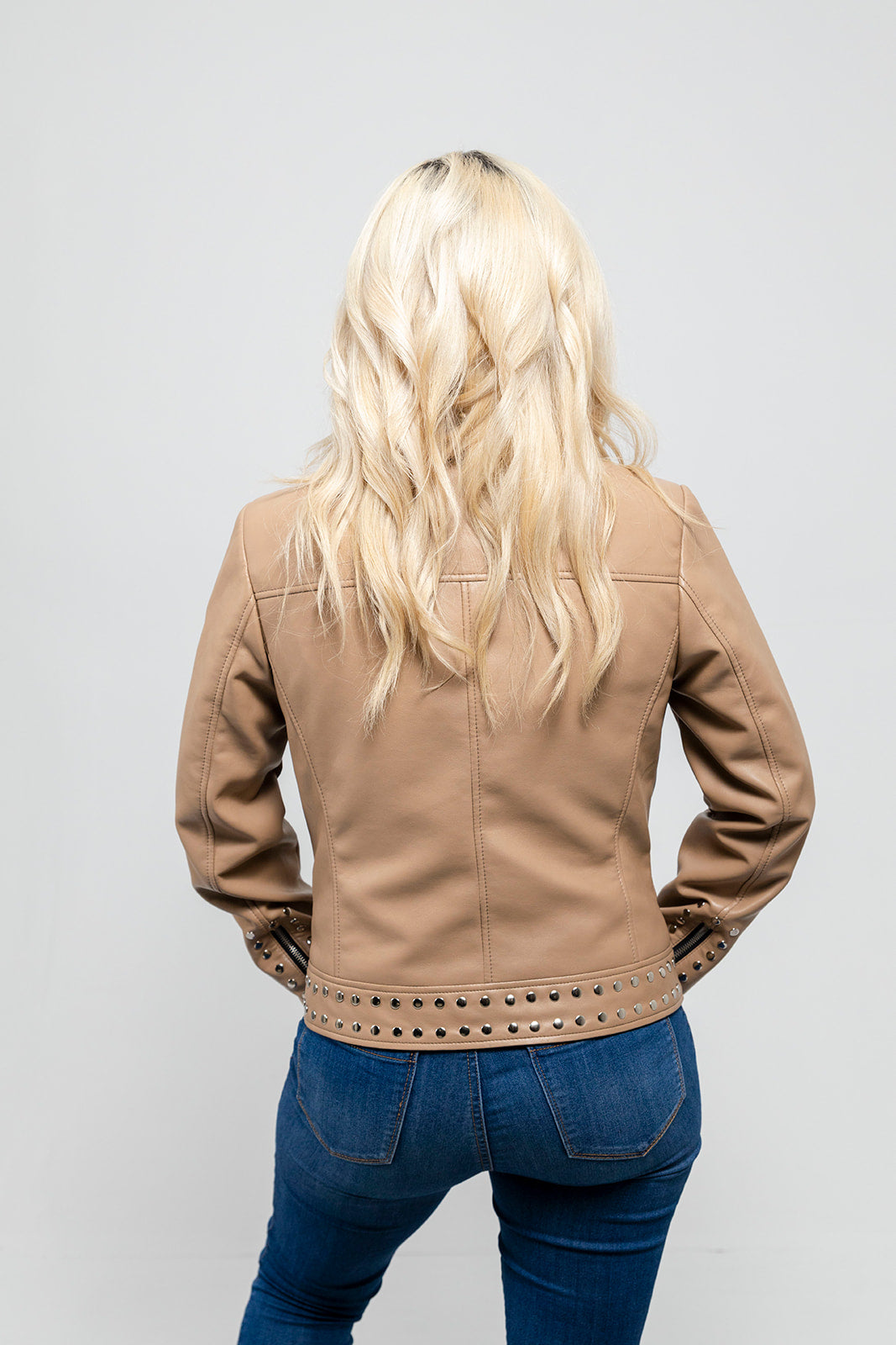 Sandy - Women's Vegan Faux Leather Jacket (Beige) Women's Vegan Jacket Best Leather Ny