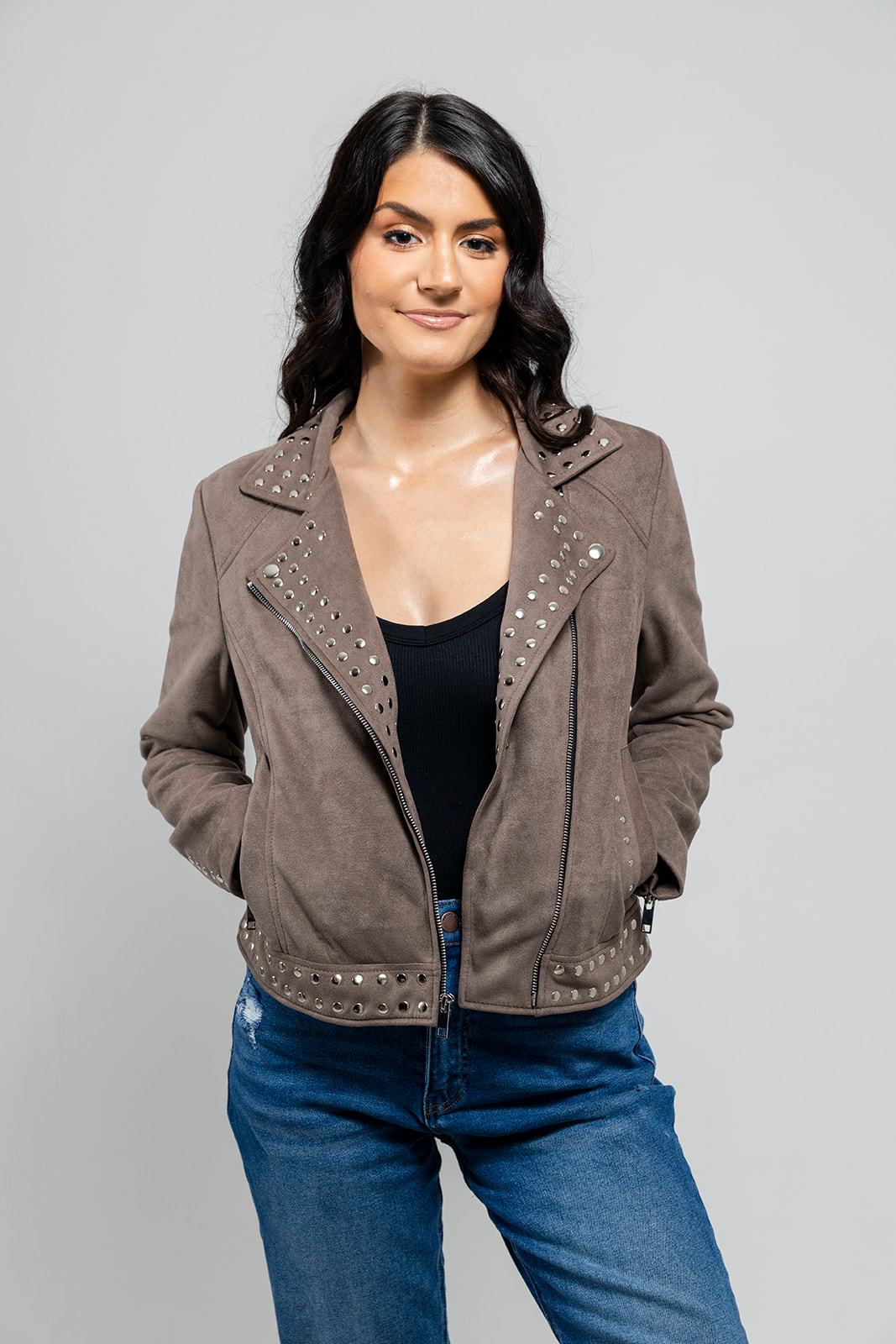 Sandy - Women's Vegan Faux Suede Jacket (Gray) Women's Vegan Jacket Best Leather Ny Gray XS