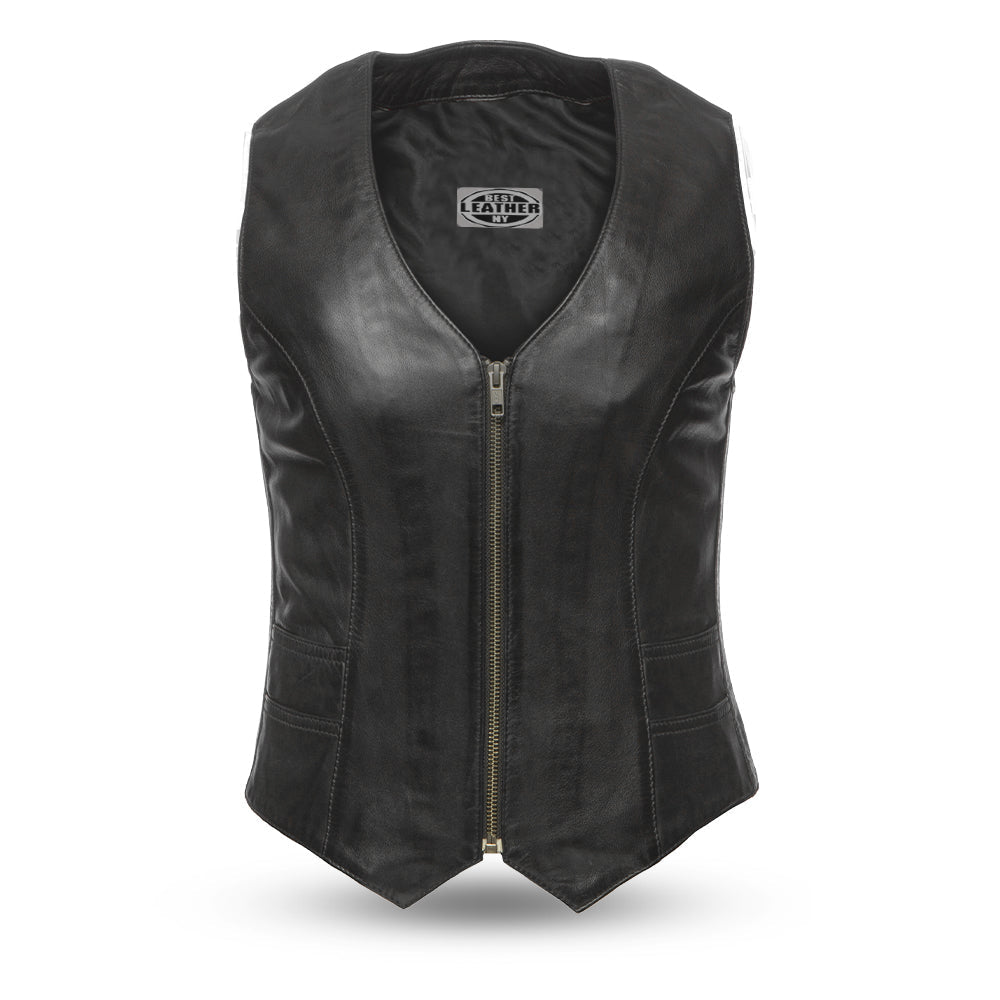 SATIN Motorcycle Leather Vest Women's Vest Best Leather Ny XS Black 