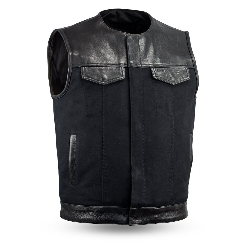 SKYFALL - Motorcycle Leather/Canvas Vest Men's Canvas Vests Best Leather Ny S  