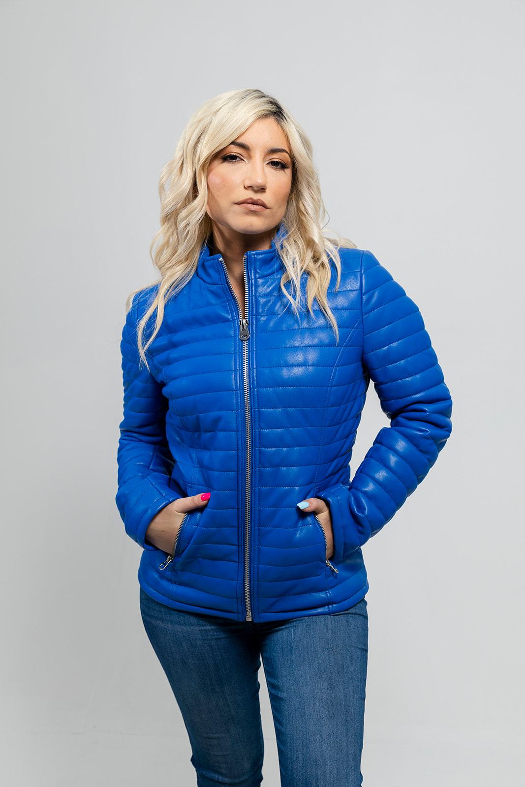 Skylar - Women's Vegan Faux Leather Jacket Women's Vegan Jacket Best Leather Ny Blue XS