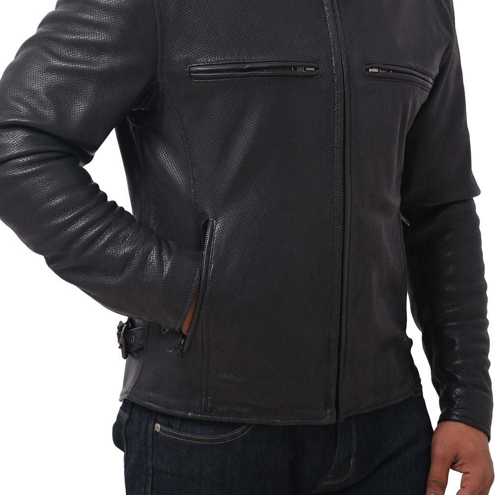 STAR Motorcycle Perforated Leather Jacket Men's Motorcycle Jacket Best Leather Ny